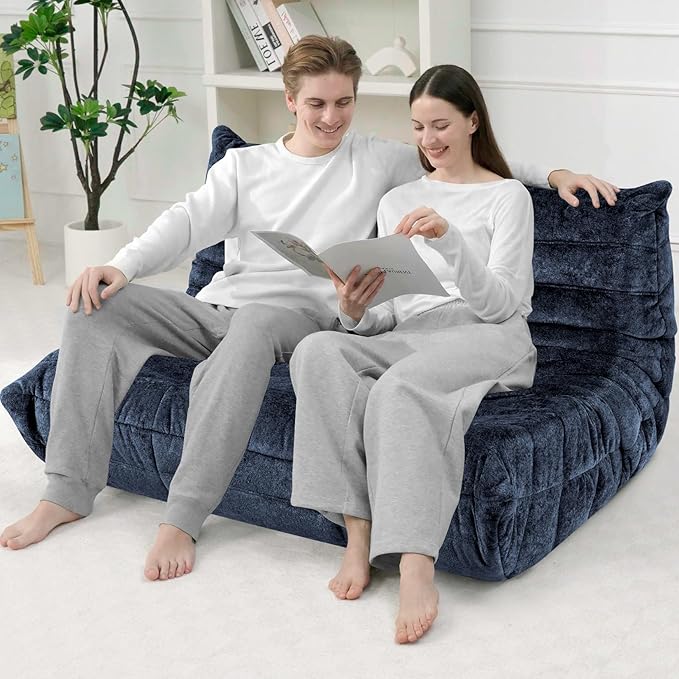 HABUTWAY Bean Bag Chair, Giant Bean Bag Chairs for Adults, 3 Seater Fireside Chair, Lazy Large Floor Bean Bag Sofa for Living Room, Bedroom, Dorm, Office (Navy Blue)
