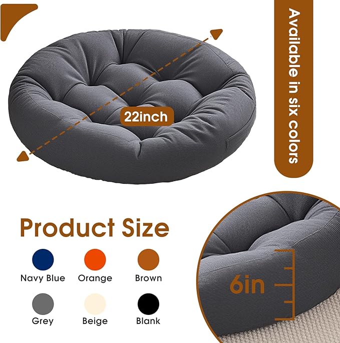 Floor Pillows for Adults, Meditation Cushions, Large Round Sitting Cushion Living Room Memory Foam Pillow for Sitting (1, Grey, 22x22x4 Inch)