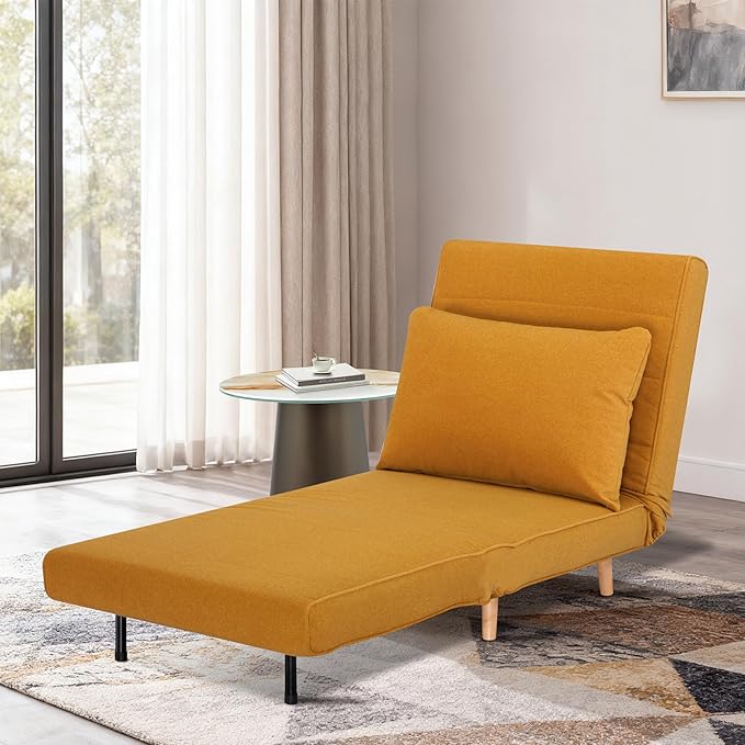 CITTANEO 31" Convertible Sleeper Chair, 3-in-1 Foldable Chair Bed with Pillow, 3-Position Adjustable Backrest, Single Sofa Bed for Apartment, Office, Orange Brown