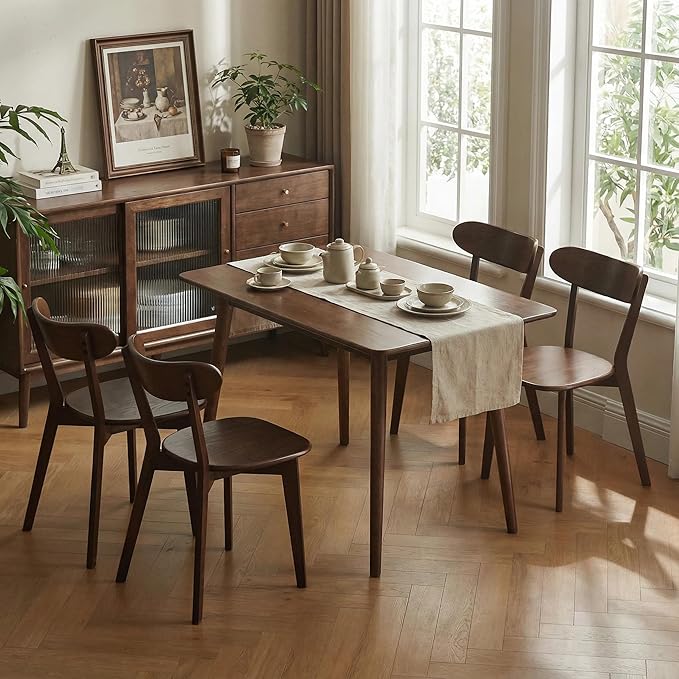 Bamskov 100% Solid Wood Dining Chairs Set of 4 - Practical Kitchen Chairs - Wood Dining Chair for Dining Room, Kitchen (Walnut)