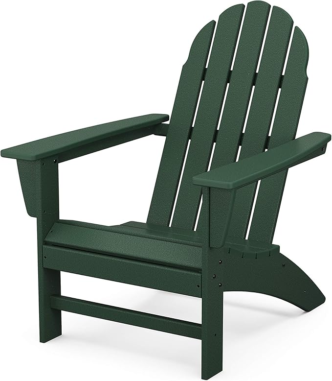 Polywood Vineyard Adirondack Chair, Green - Heavy Duty HDPE Patio Furniture for Outdoor, Deck, Garden, Fire Pit, Pool, Beach, Lawn, Backyard - Classic Comfort Lounge Seating