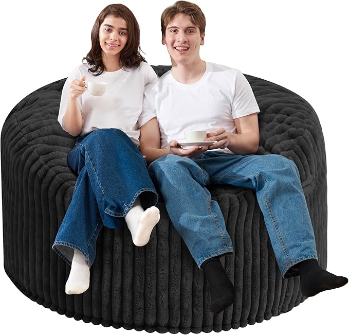 Homguava 4 FT Bean Bag Chair,4' Big Bean Bag,Large Bean Bag Chairs for Adults with Memory Foam Filled,Comfy Beanbag Chairs Soft Bean Bag Sofa with Dutch Corded Plush Cover-Black