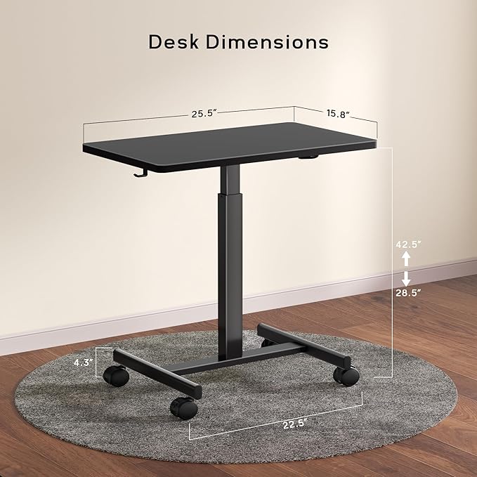 NICECOZY Mobile Standing Desk, Small Teacher Standing Rolling Desk, Portable Laptop Desk with Lockable Wheels, Computer Workstations, Adjustable Height, Black
