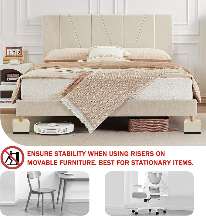 ANNKUT Furniture Risers 4 Inch, Heavy Duty Furniture Elevator in Heights of 1.5, 3 or 4 Inch，Rectangle Raising Blocks for Bed, Couch, Desk, Sofa, Tables,Support Up to 1,300 Lbs (4 Pack-Apricot)