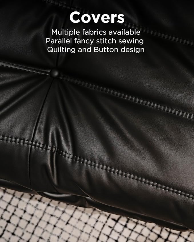 High-end Bean Bag Chair, Fireside Togo Chair with White Faux Leather Cover, Comfy & Soft Lazy Floor Lounge Sofa for Bedroom, Living Room, Office or Lounger