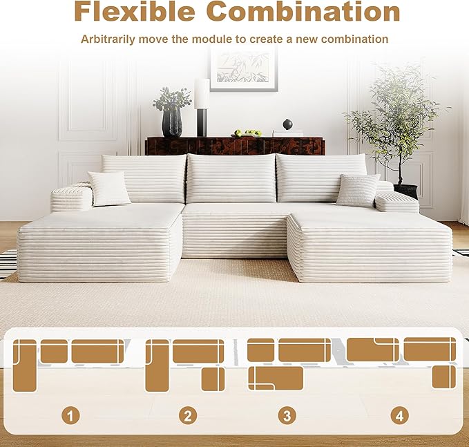 AUGOP 108" Sectional Couches for Living Room Modern Modular Sofa with L-Shape Couchs Upholstered Boneless Couch Deep Seat Sectional Couch with Chaise (White, Left Facing Chaise+2Seaters+1Ottoman)