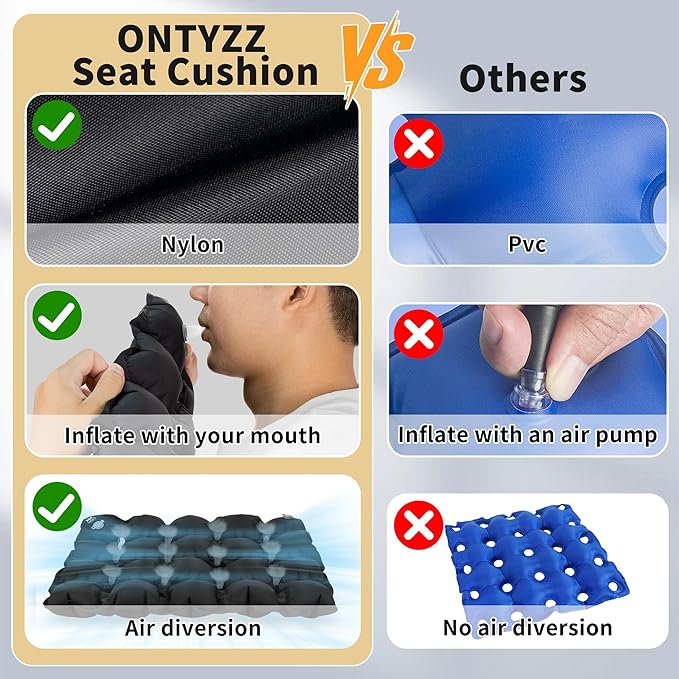 ONTYZZ Inflatable Seat Cushion Lightweight Stadium Seat Pad Travel Air Seat Cushion for Hiking Office Airplane Stadium Car