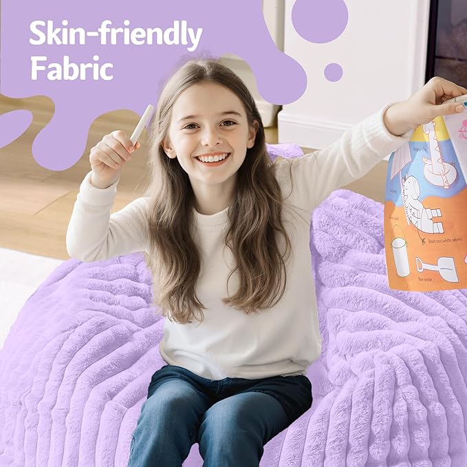 Homguava 2FT Bean Bag Chair, 2' Small Bean Bags with Memory Foam Filled, Beanbag Chairs with Machine Washable Cover Dutch Corded Plush Cover for Classroom,Living Room,Bedroom-Purple