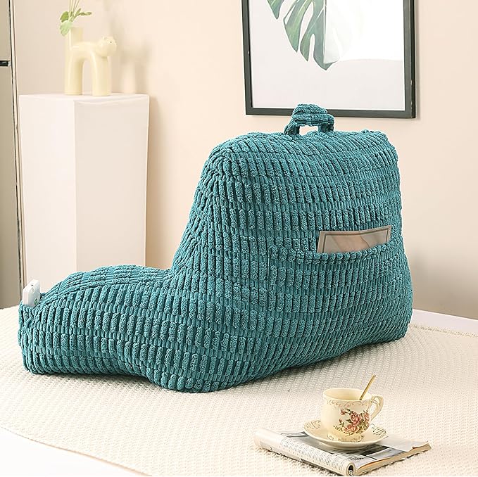 PAJEO Reading Pillow for Sitting in Bed, Large Backrest Reading Pillow with Arm Rest,Back-Rest Support Cushion for Sit Up on Couch, Sofa, and Floor, Dorm Essentials (Green Corduroy, Standard(17"))