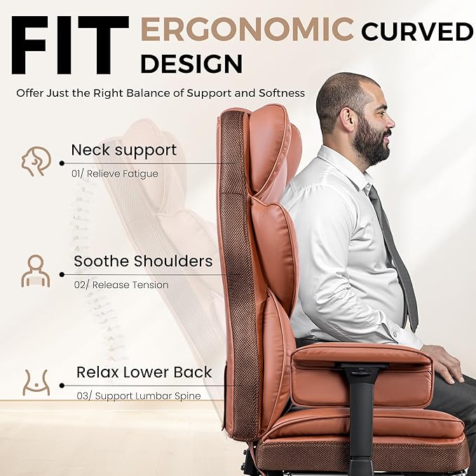 BESTFAIR Big and Tall Office Chair - 400 LBS High Back Executive Chair with Footrest, Ergonomic Office Chair for Heavy People, Wide Padded Seat Computer Gaming Chair, Brown 2 Pack