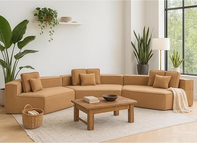 EPOFIT 181" Extra Large Modular Sectional Sofa, 3-Piece Couch with Teddy Fleece, Full-Foam Cushions and 9 Pillows, High-Density Foam Padding, All-Compressed Design – Brown