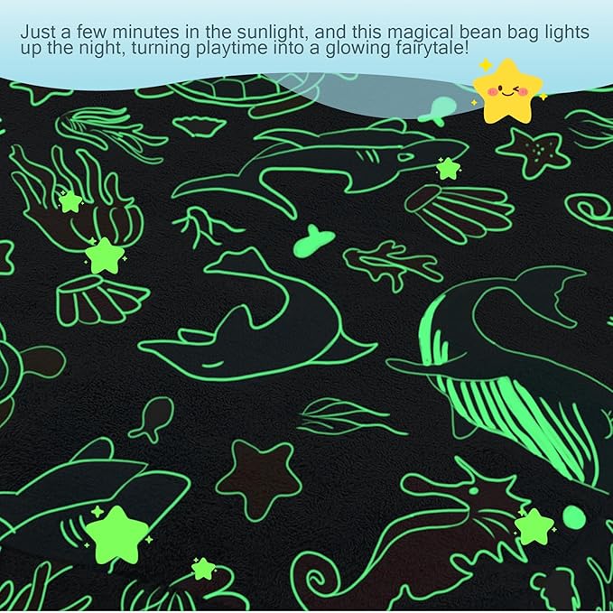 COMAX Bean Bag Chair for Kids, Dinosaur Convertible Toddler Beanbag Bed, Children Bean Chair Stuffed to Floor Mattress with Filler, Ocean Life