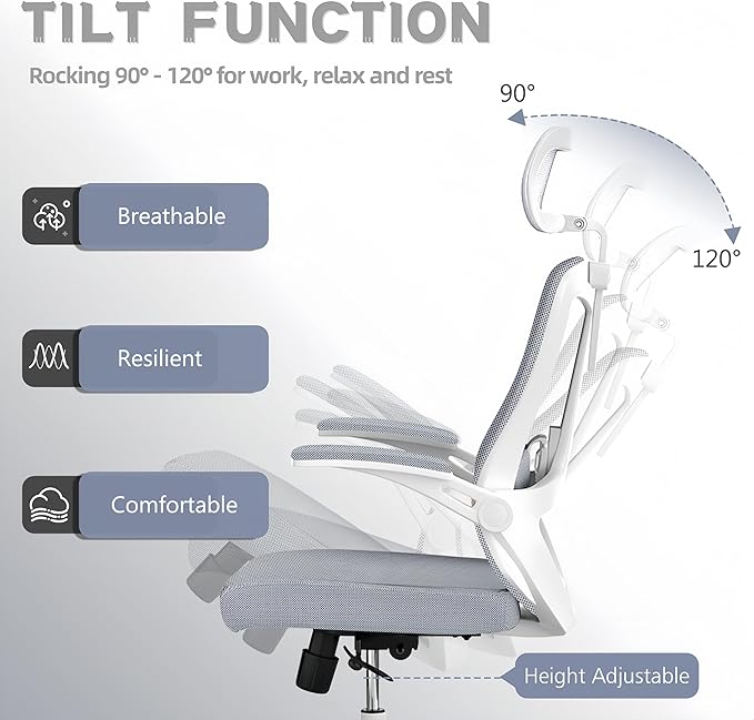 Ergonomic Office Chair - 400LB Comfy Desk Chairs with Adjustable Headrest and Lumbar Back Support, Mesh Computer Chairs with Wheels and Arms for Home Office, Study (Gray-with Headrest)