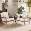 ELUCHANG Mid-Century Modern Chair,Accent Chair with Lumbar Pillow,Upholstered Armchair,Linen Fabric Comfy Reading Chair Beige, Linen, New Armrest, Set of 2