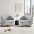 Swivel Barrel Chair, Modern Round PU Leather Accent Armchair for Living Room, Bedroom, Oversized Comfy Club Reading Chairs for Adults (Fabric Light Grey, Set of 2)