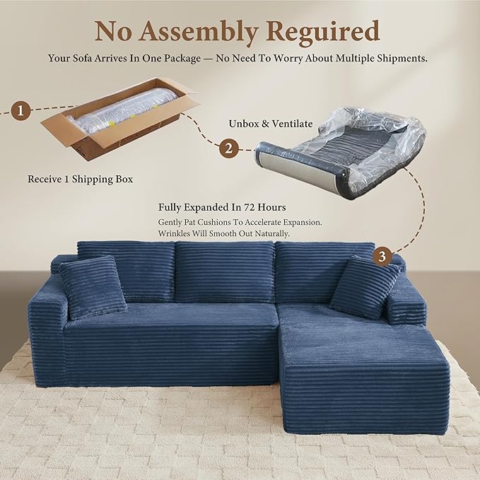 105" Sectional Couches for Living Room Cloud Couch Sofa with L-Shape Upholstered Boneless Couchs Modern Modular Sectional Couch with Chaise (Bule, 105" W+Right Facing Chaise+2Seaters)