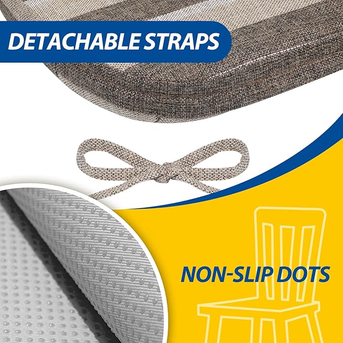 AAAAAcessories D-Shaped Chair Cushions, 2" Thick Dining Chair Pads with Ties and Removable, Machine-Washable Cover, 17" x 16", Set of 6, Boldstripes Chocolate/Beige