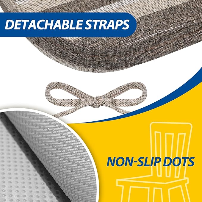 AAAAAcessories D-Shaped Chair Cushions, 2" Thick Dining Chair Pads with Ties and Removable, Machine-Washable Cover, 17" x 16", Boldstripes Chocolate/Beige