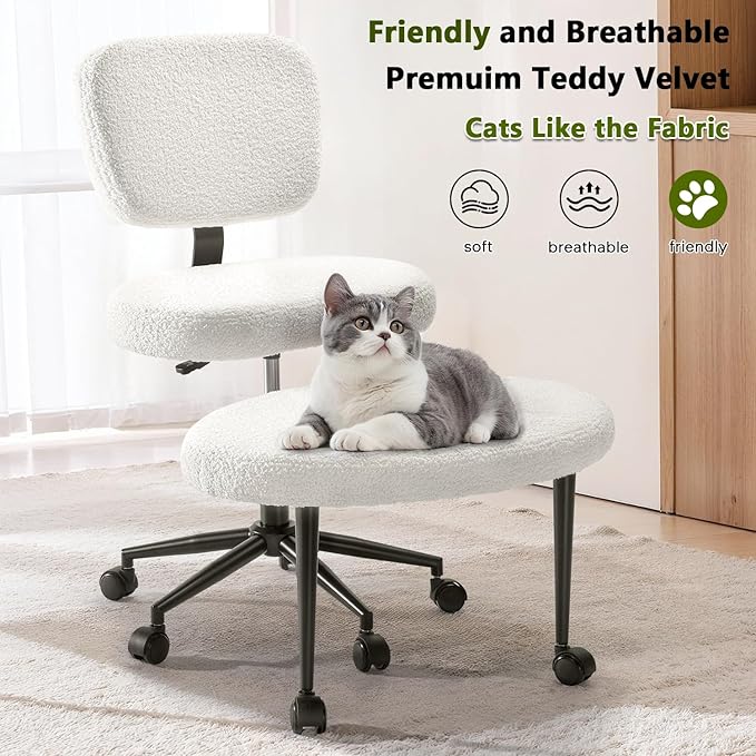 Waleaf Ergonomic Cross Legged Office Chair with Wheels, ADHD Chair for Adults, Meditation Chair, Yoga Office Chair, Kneeling Chairs with Comfortable Back Support, Height Adjustable, Teddy Fabric