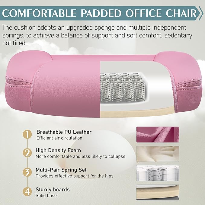 Leather Office Chair, PU Home Computer Desk Chairs with Ergonomic Back Support, 360°Swivel Free, Small Gaming Chair with Wheels and Adjustable Armrests, for Short People Use