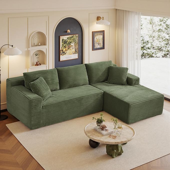 105" Sectional Couches for Living Room Cloud Couch Sofa with L-Shape Upholstered Boneless Couchs Modern Modular Sectional Couch with Chaise (Green, 105" W+Right Facing Chaise+2Seaters)