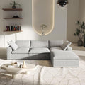L-Shaped Cloud Sectional Couch, Light Grey Modular Sectional Sofa, Modern Comfy Cloud Sofa with Storage Ottoman, Covers Removable, Convertible Sleeper Couch for Living Room Apartment (Linen Fabric)