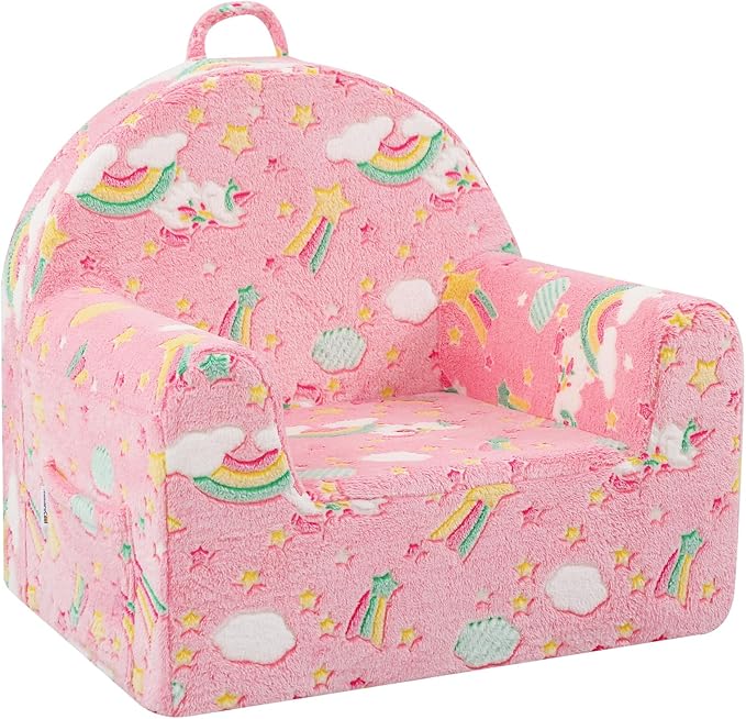 MeMoreCool Comfy Toddler Chair for 1-3 Years Old, Glow Unicorn Kids Reading Chair, Soft Plush Toddler Armchair, Cozy Foam Lounge Kids Armchair for Baby Room, Living Room, Playroom, Reading Nook
