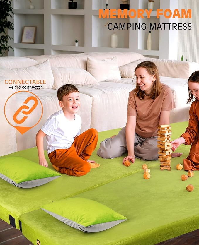 GAIALOOP 3 Inch Memory Foam Camping Mattress, Dual Layer Thick Sleeping Camp Pad for Car Tent Cot, Roll-Up Portable Glamping Floor Bed for Guests Sleepover