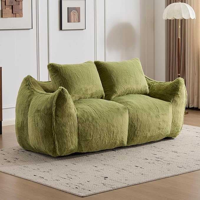 KEIKI Giant Bean Bag Couch for Adults, Oversized Loveseat, 2 Seater Fireside Chair, Comfy Lazy Floor Sofa, Cozy Reading Chair with Pillows for Living Room, Bedroom, No Assembly Required