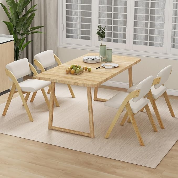 GOFLAME Folding Dining Chairs Set of 4, Upholstered Kitchen Chairs with Padded Seat & Backrest, Modern Side Chairs with Rubber Wood Legs for Home Office Events, Wedding, No Assembly Needed, Natural