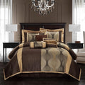 Grand Avenue Elagant Jacquard Brown Comforter Set, Size California King, 7 Piece Bed in a Bag, Striped Bedding Set All Season, Matching Decorative Pillows, Pillow Sham & Bed Skirt