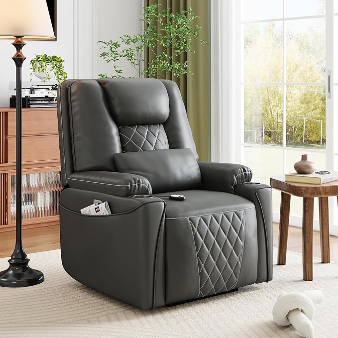 Power Lift Recliner Chair, Easy Lift Assist for Elderly, 3-Position Recline, Storage Pockets & Cup Holders, USB Charging Ports, Remote Control Operation, Living Room or Bedroom Comfort, Grey