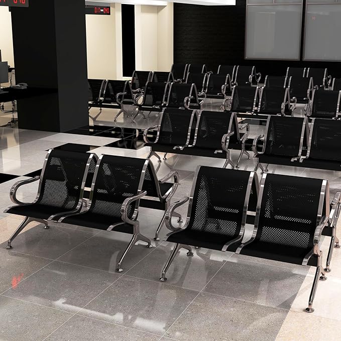 Kinfant 2-Seat Waiting Room Chair Bench Set- Office Guest Benches Reception Chairs with Arms for Airport, Hospital, Bank, Salon, Barbershop, Hall, Room Conference(Black Mesh, Set of 4)