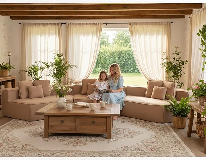 KEIKI 181" Extra Large Multi Seat Modular Sofa Teddy Sherpa Fabric Full Foam Cushion Sectional Couch for Spacious Living Rooms Family Hosting Gathering Lounge Ultimate Comfort Seating