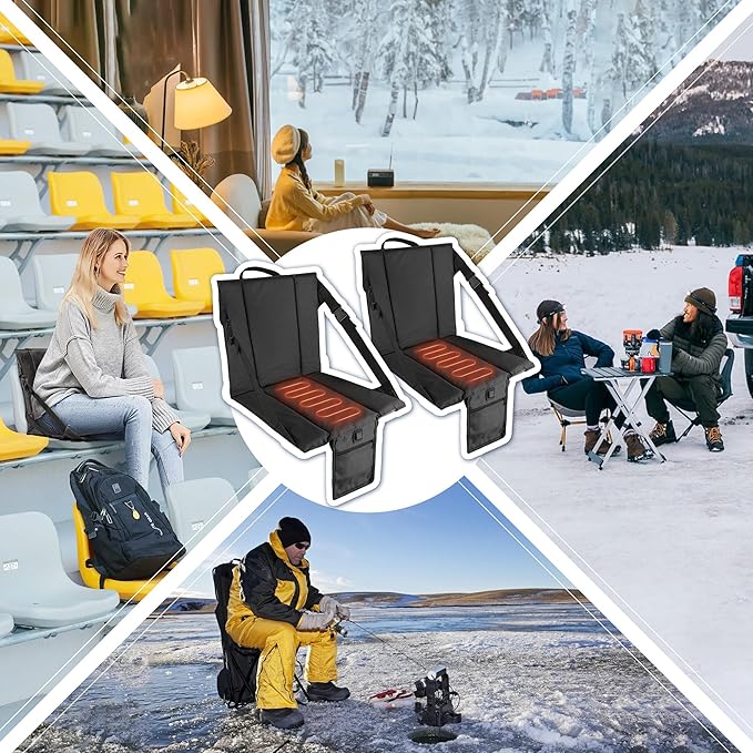 CAMPHILL 2PCS Portable Stadium Seat Cushion for Bleachers,Folding Lightweight Seat with Backrest,Adjustable Straps,Ideal for Camping,Hiking,Sports Events,Outdoor Concerts