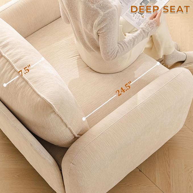 Oversized Accent Chair with Seats Storage,Comfy Living Room Chairs with 2 Throw Pillow,Upholstered Mid-Century Armchair,24.5'' Deep Seat,Reading Chair for Bedroom,Office,Chenille,Cream