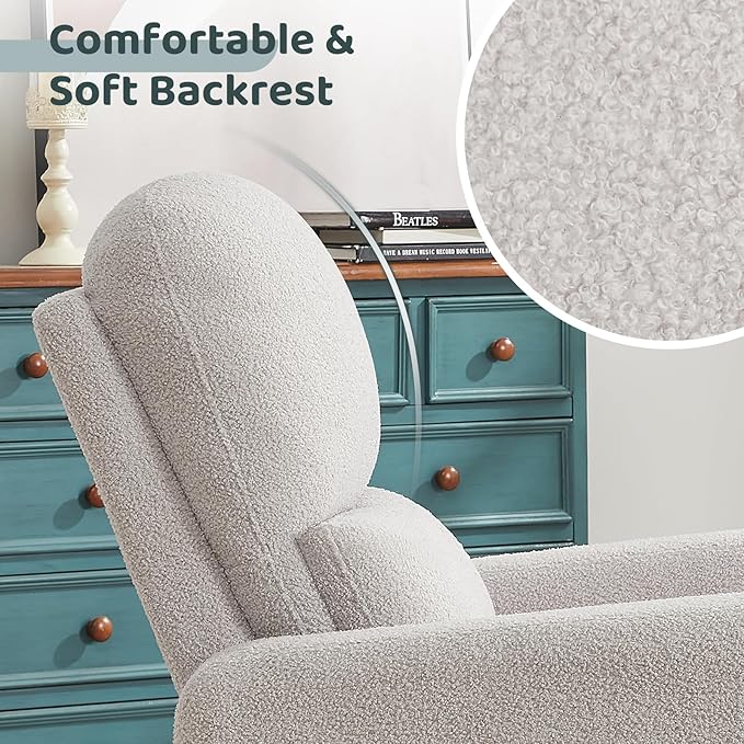 AEMEIOS Swivel Rocker Recliner, Oversized Teddy Manual Nursery Glider Rocking Recliner with Removable Cushion, Upholstered Boucle Swivel Reclining Chair for Nursery Living Room Bedroom, Teddy Gray