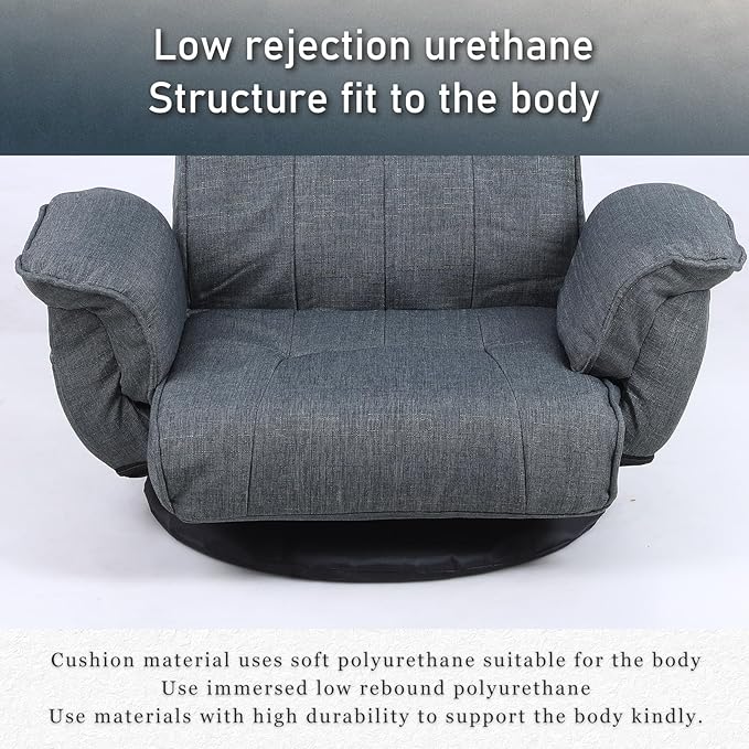 360 Degree Swivel Floor Chairs for Adults, Gaming Floor Chair with Back Support, 14 Angles Adjustable Comfortable Floor Lounge Chair Folding Video Game Chairs Office Bedroom 201 (Dark Grey)