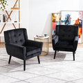 OO BY ORANGE ONLINE Set of 2 Velvet Accent Chair, Mid-Century Modern Tufted Armchair for Living Room, Bedroom & Office (Black)