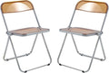 LeisureMod Lawrence Modern Clear Acrylic Folding Chair with Metal Frame, Space-Saving Transparent Seating for Dining Room, Home Office, Bedroom, Vanity or Small Spaces, (Tangerine, Set of 2)