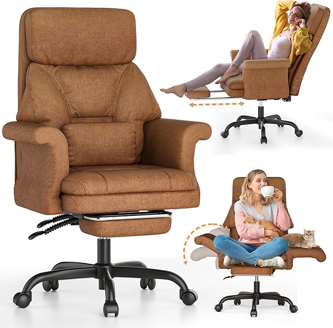 ELABEST C39 Cross Legged Office Chair with Footrest & Convertible Armrests-Pet-Friendly Criss Cross Home Desk Chair, Ergonomic Big and Tall Executive Chair with Lumbar Pillow