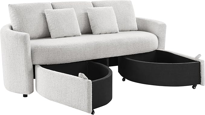 Studio Living® Beckett 92" Storage Sofa, Modern Farmhouse, Pocket Coil Comfort, Easy Assembly, Chenille Fabric, Ivory