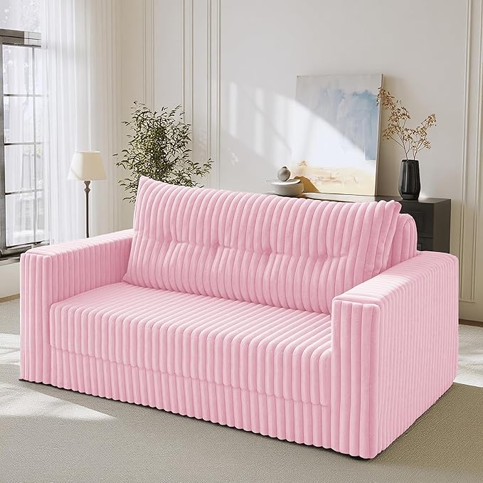 HABUTWAY Folding Sofa Bed, 2 in 1 Convertible Sleeper Chair with Pillow, Portable Fold Out Chair Bed with Armrest, Comfy Floor Couch, Lazy Sofa for Living Room Bedroom Dorm Home Office, Pink