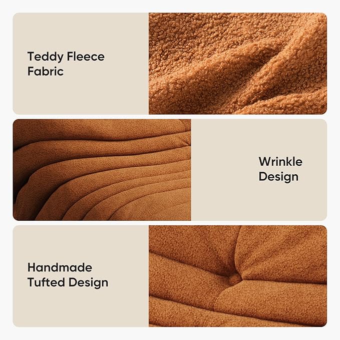 cebihy Premium Quality Fireside Togo Sofa Bean Bags Chair for Adults Giant BeanBag Chairs Floor Couch for Living Room Bedroom Dorm Office, Compression Togo Couch, No Assembly Required, Orange