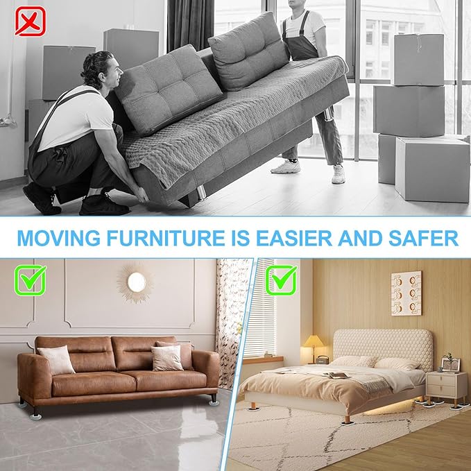 Kiss Core New Upgrade Furniture Movers Sliders, 8+8 Pack 4.3" Multi-Surface Furniture Sliders with Groove Design, 8PCS Moving Pads and 8 Hardwood Socks, Protect Floor and Easily Move Furniture