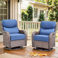 moosprr Luxury Outdoor Swivel Rocker Patio Chairs Set of 2, High Back Swivel Patio Chairs with 6-Inch Thick Cushions, Wicker Outdoor Glider for Porch, Yard, Deck, Poolside, Brown/Blue