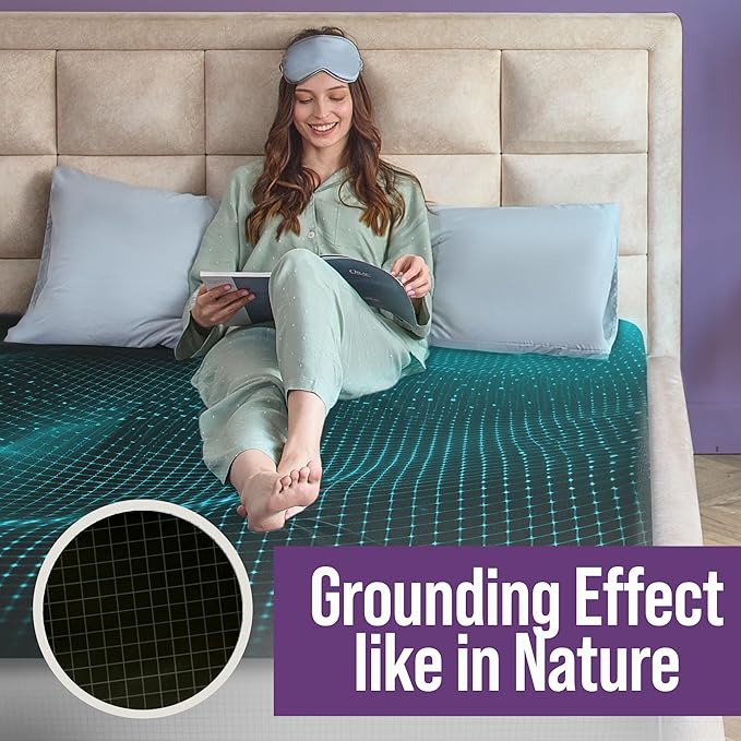 Earth Grounding Sheets Full Size with 12% Silver Fiber & 4% Silk & 84% Cotton - Black - SGS Quality Certified Grounded Well Bed Sheet - Conductive Fitted Sheet for Better Sleep