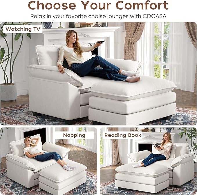 CDCASA 50'' Oversized Chair with Movable Ottoman, Velvet Comfy Cloud Sofa Accent Chairs w/Large Seat and Armrests, Modern Extra Wide Armchair Reading Chairs for Living Room, DIY Combination, Beige