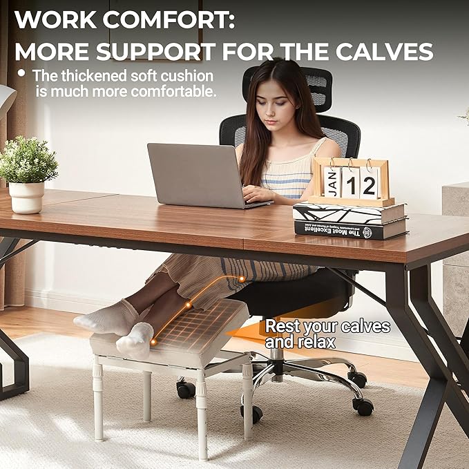 Adjustable Ottoman Pouf, 4 Height Position & 60 Degree Tilt Angle Adjustment Footrest Ottomans Footrest Foot Stools Pouffe Footstool for Under Desk for Living Room Home(Beige)