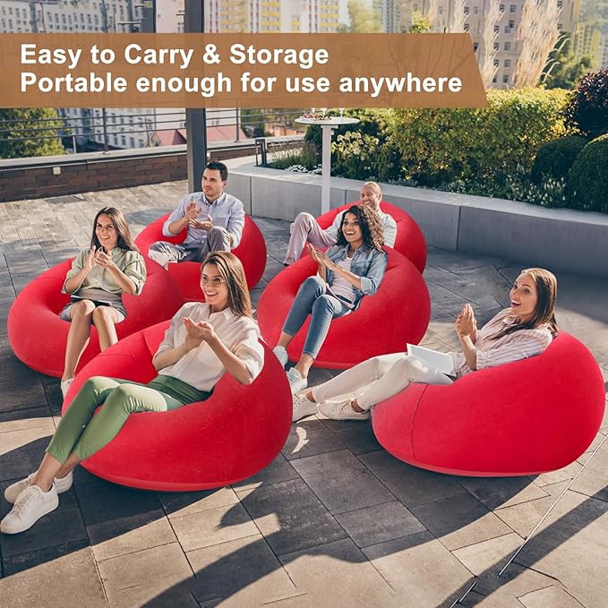 Realspring 9 Pcs Inflatable Bean Bag Chairs for Adults with Electric Air Pump, Blow up Couch Folding Portable Inflatable Couch Lazy Sofa for Outdoor Movie Nights Camping Room (Red)